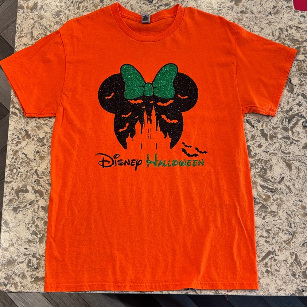 Disney Halloween Orange Tee with Glitter Iron-On